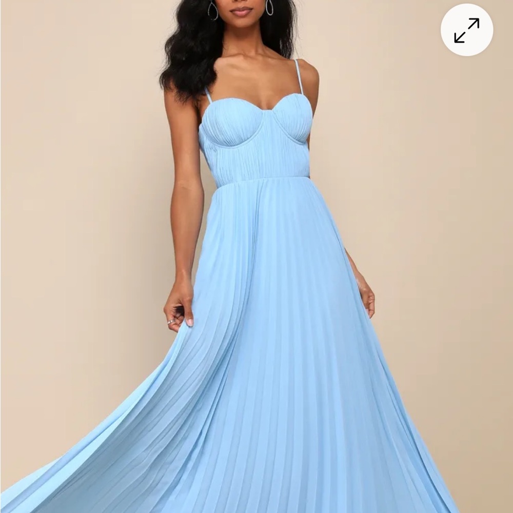 Lulu's Blue Pleated Maxi Dress for Wedding Guest